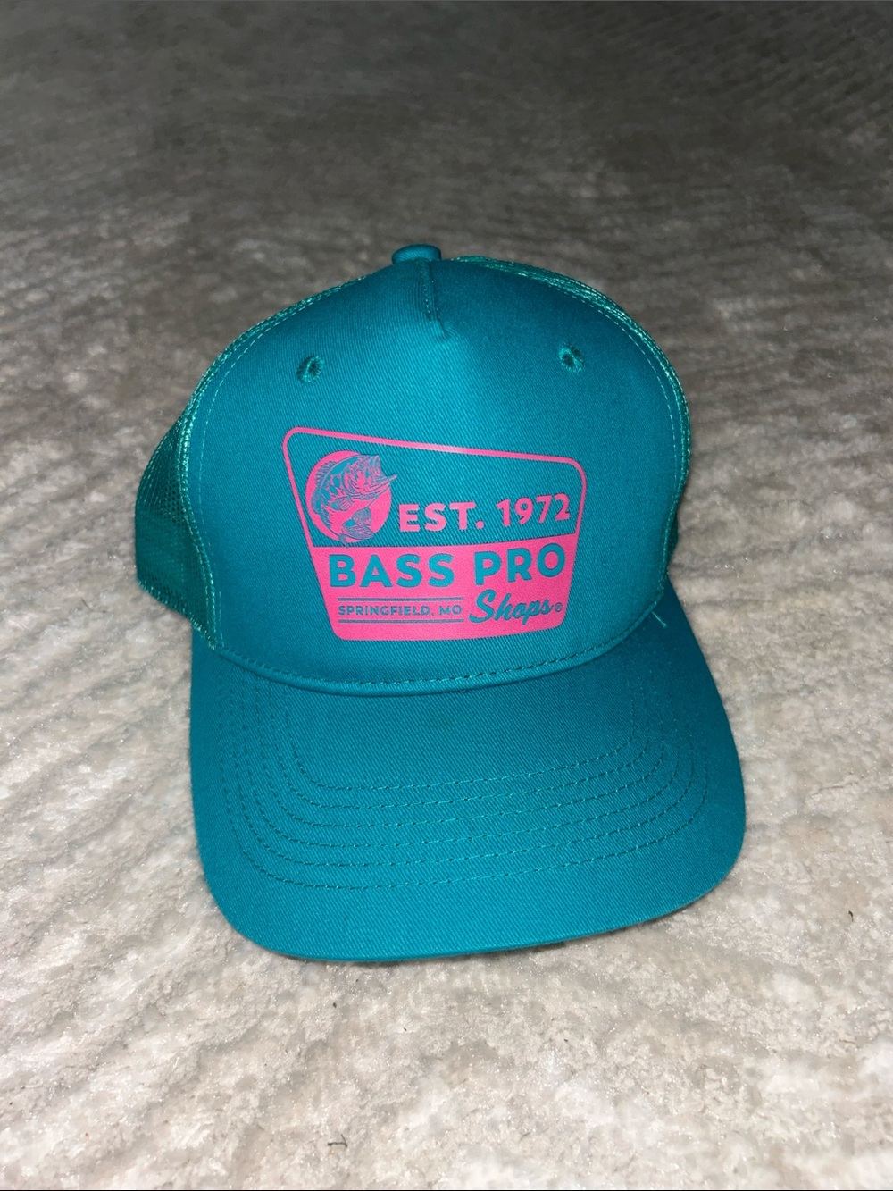 Bass Pro Shops Teal Trucker Hat with Pink Logo